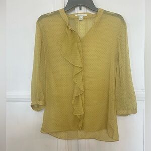 Banana Republic Sheer Yellow Ruffle Front Blouse Women’s Small